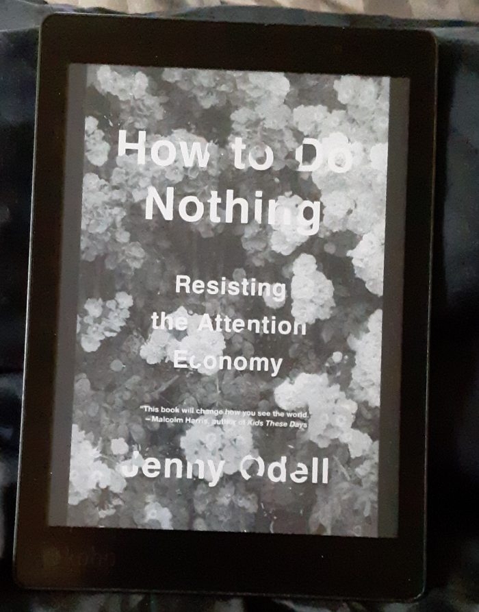 Photo of the book cover on my e-reader. "How to do nothing: resisting the attention economy" by Jenny Odell