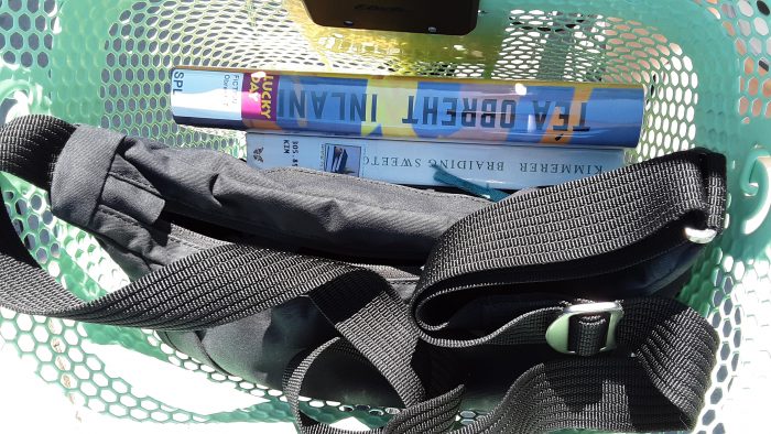 a bike basket carrying two books and my purse