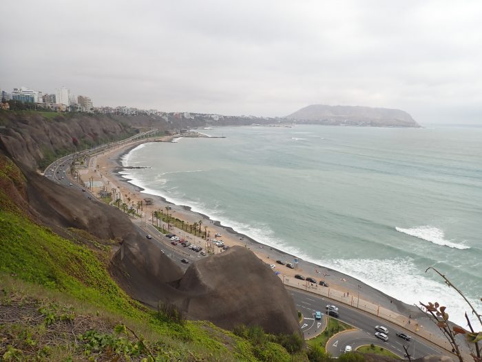 View of the Malecón in Lima, a shot of the coast from up high