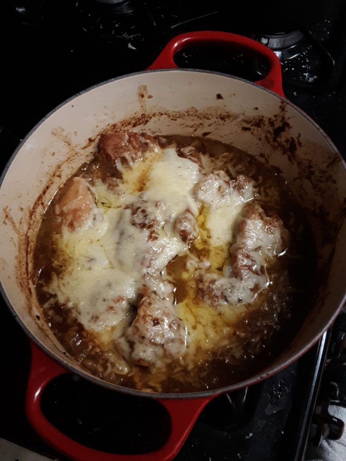 french onion chicken thighs in my new dutch oven