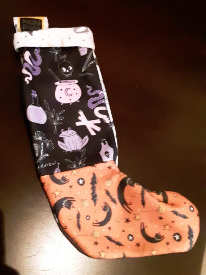 hallowen themed christmas stocking: view of the opposite side because its a mix of fabrics