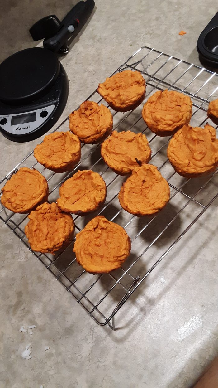 sweet potato cakes cooling on a wire rack