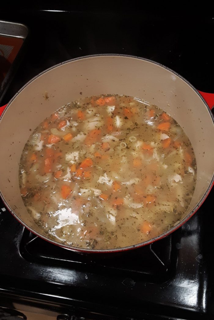 chicken noodle soup in the pot