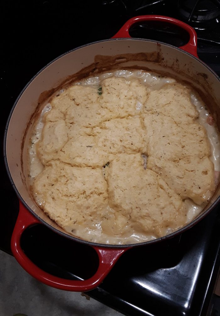 chicken pot pie in a dutch oven