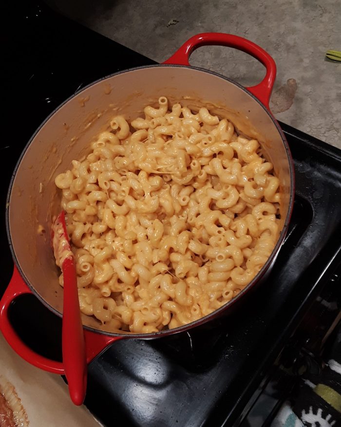 a large pot of macaroni and cheese