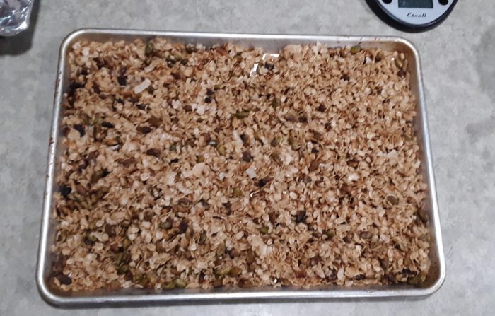 a sheet pan of homemade granola