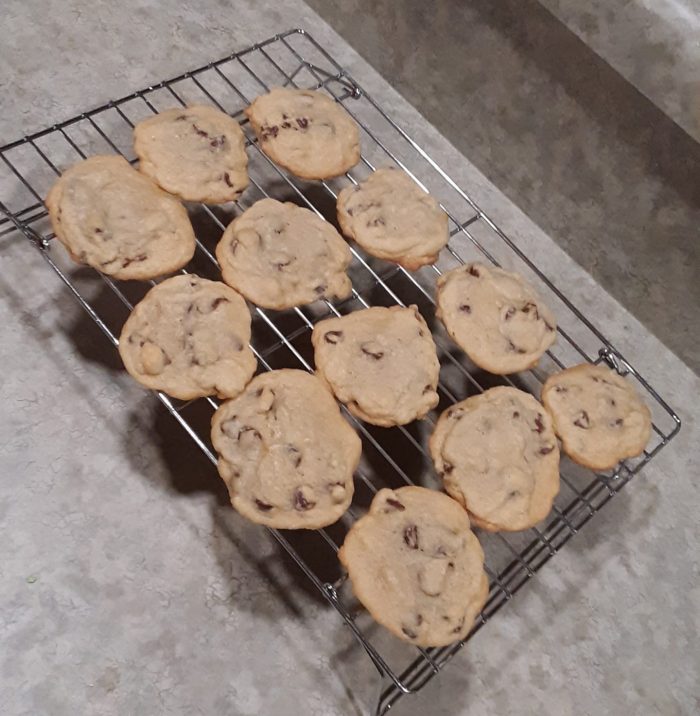 chocolate chip cookies cooling on a wire rack