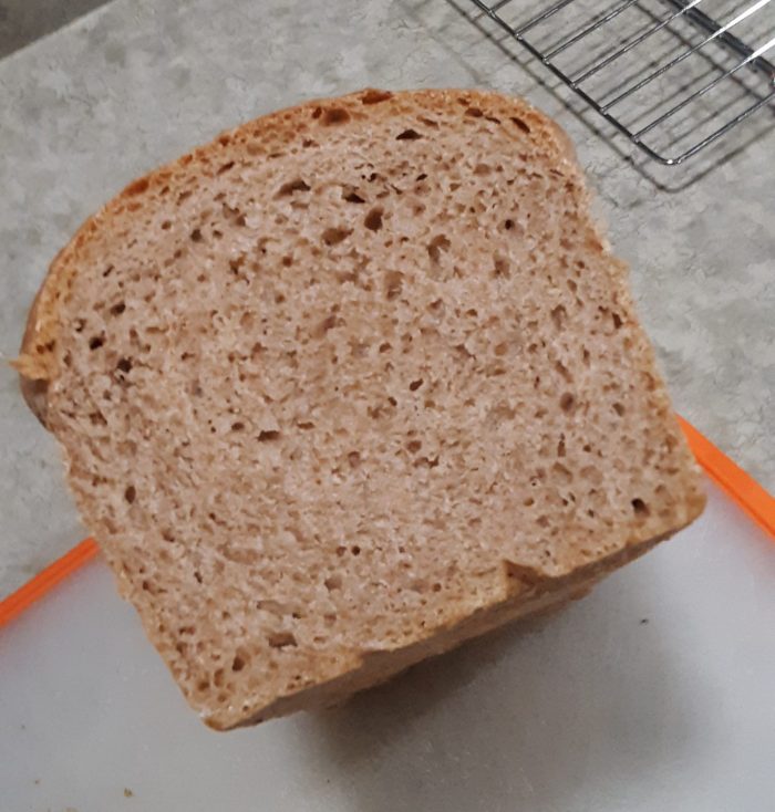 cross-section of whole wheat sourdough loaf