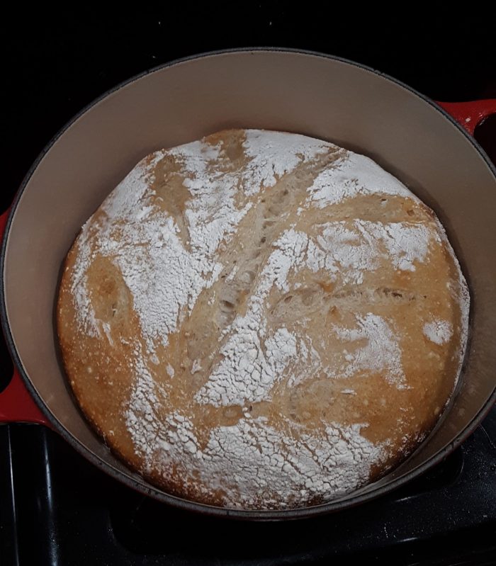 sourdough loaf in a dutch oven
