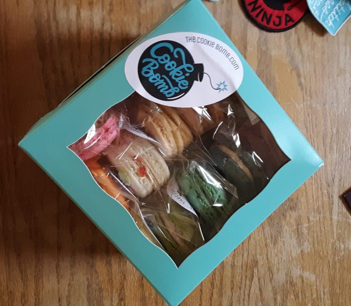 a box of 12 macarons from Cookie Bomb