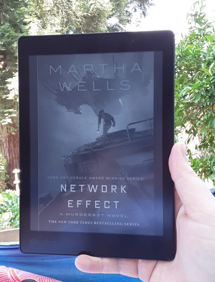 book cover of Network Effect by Martha Wells, shown on kobo ereader