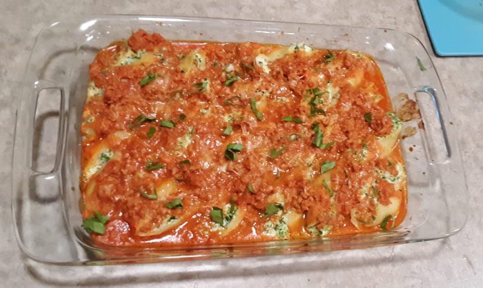 a casserole dish of stuffed pasta shells