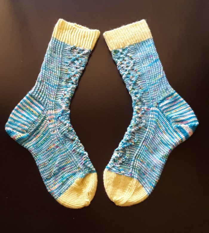 socks knit with the Helix pattern