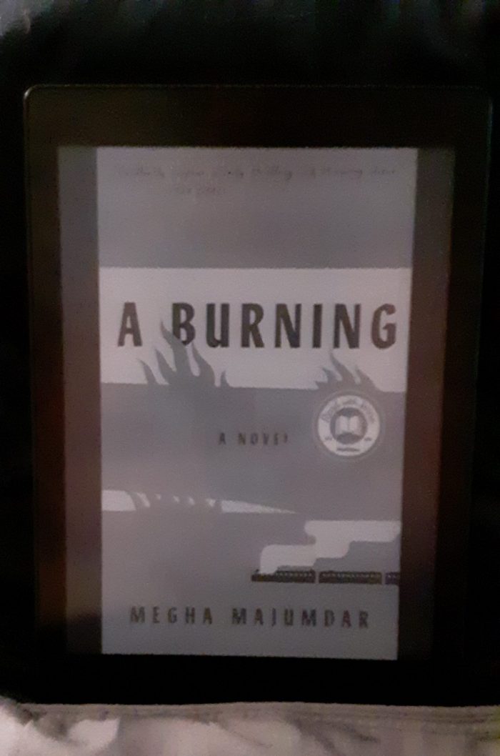 book cover for A Burning shown on kobo ereader