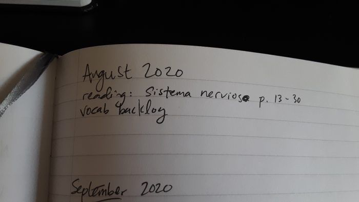 photo of a notebook with just one item in my list of August Spanish activities