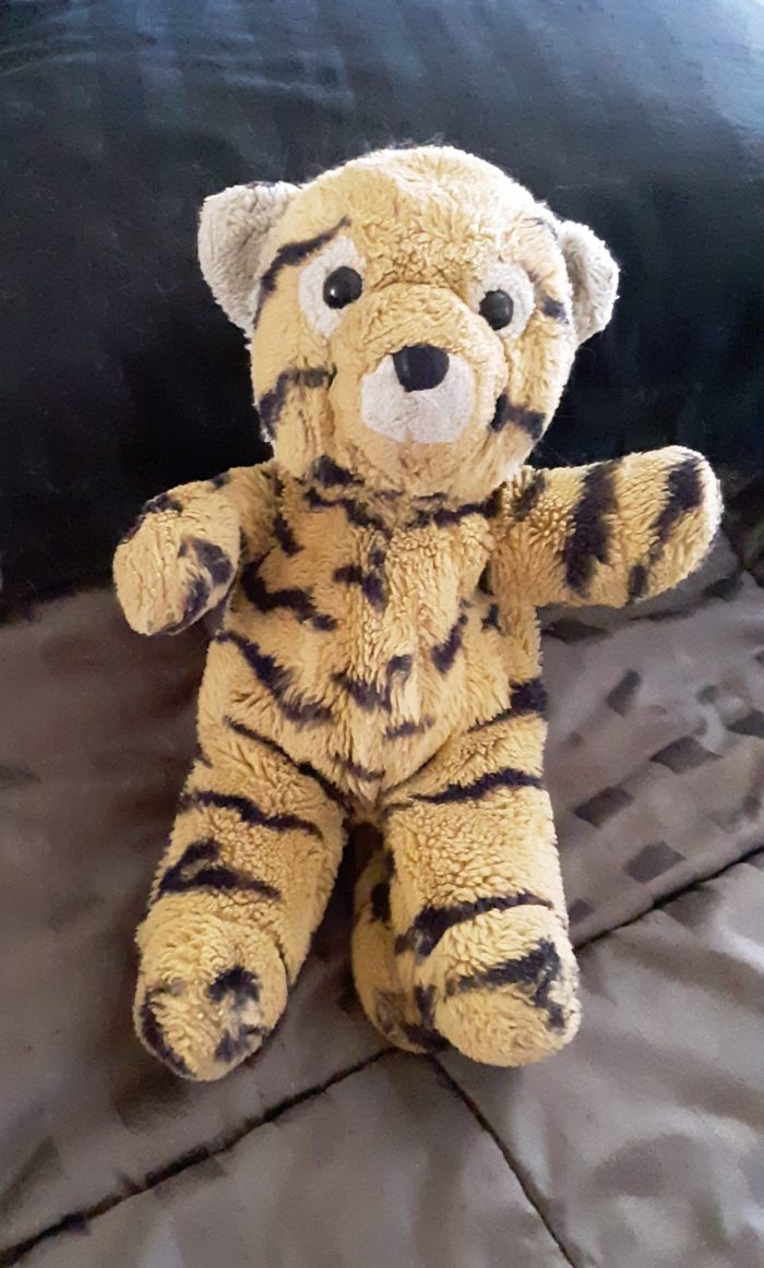 Cuddles the stuffed tiger, pre washing