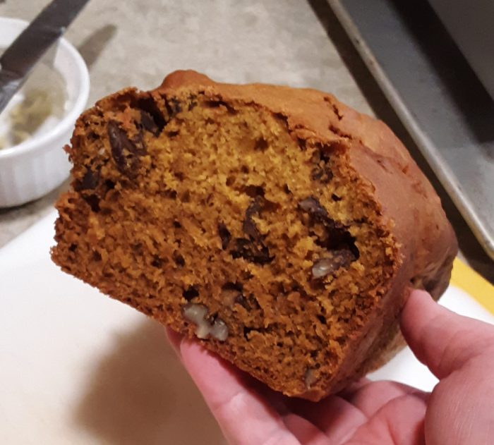 View of the inside of the banana pumpkin loaf