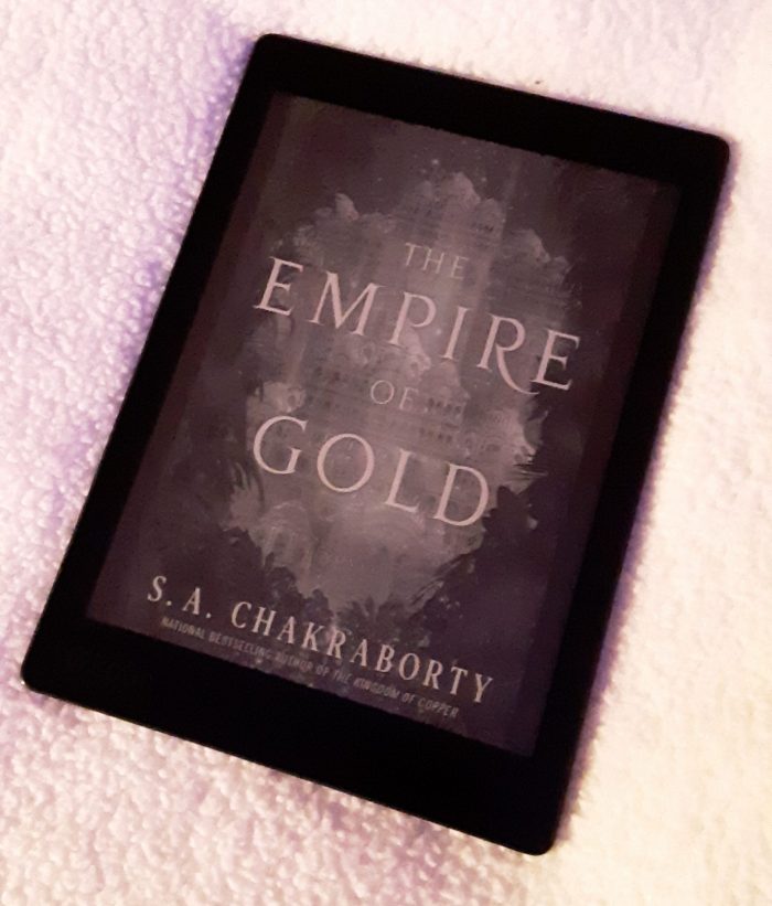 book cover of Empire of Gold shown on kobo ereader