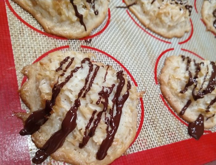 coconut macaroons drizzled with chocolate