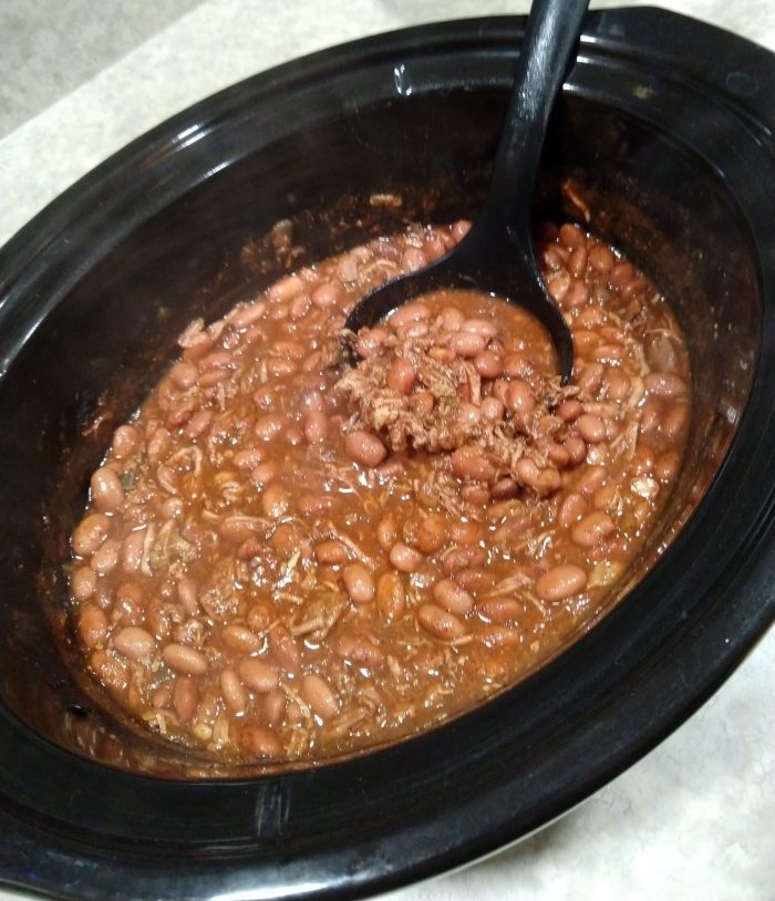 beef and pinto bean chili in a crock pot