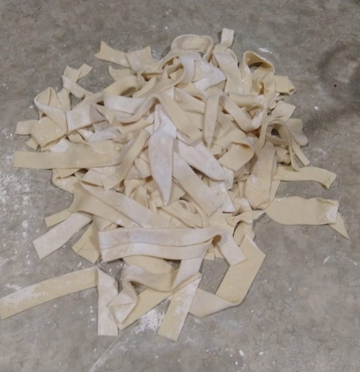 a pile of fresh-made taglioli pasta on my counter