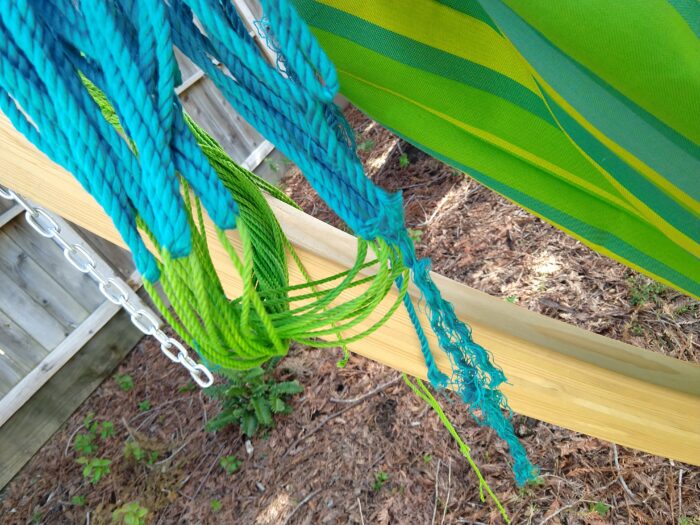 the cords that support the hammock, chewed up and ruined by squirrels