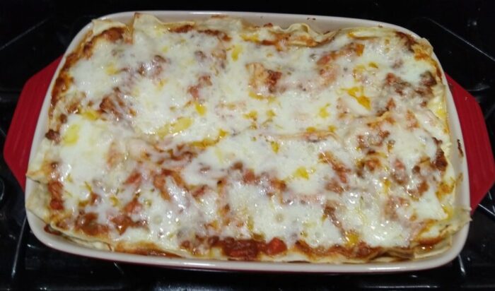 a big pan of homemade lasagna