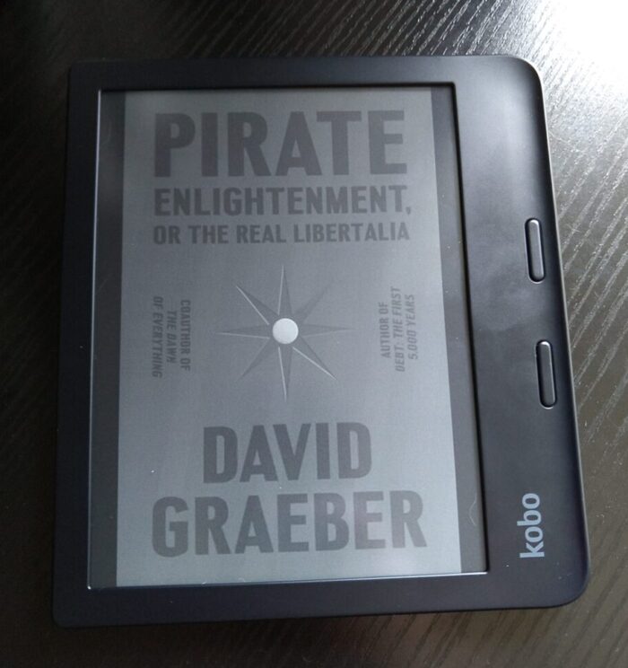 cover for Pirate Enlightenment, shown in greyscale on an ereader