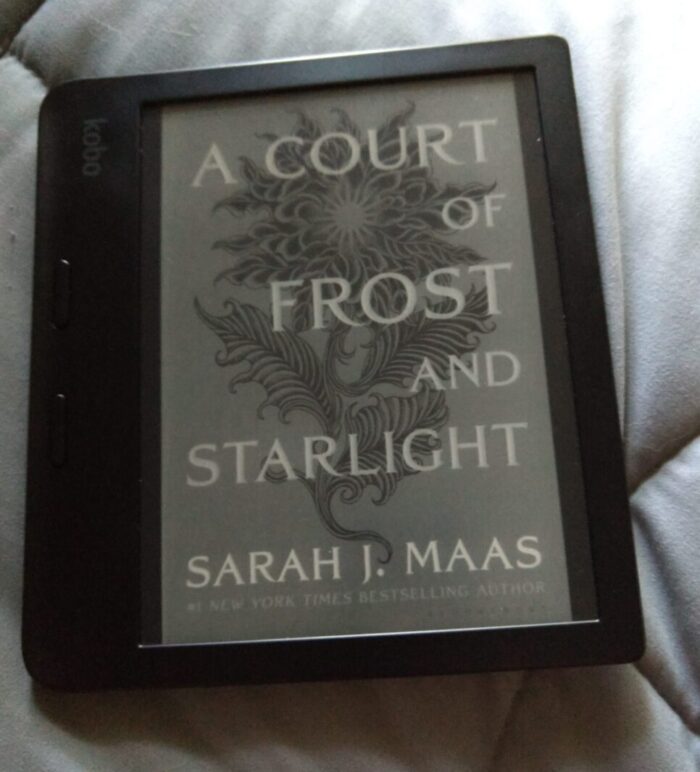 cover for A Court of Frost and Starlight shown on kobo ereader