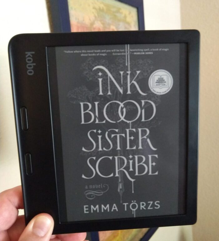 cover of Ink Blood Sister Scribe shown on kobo ereader