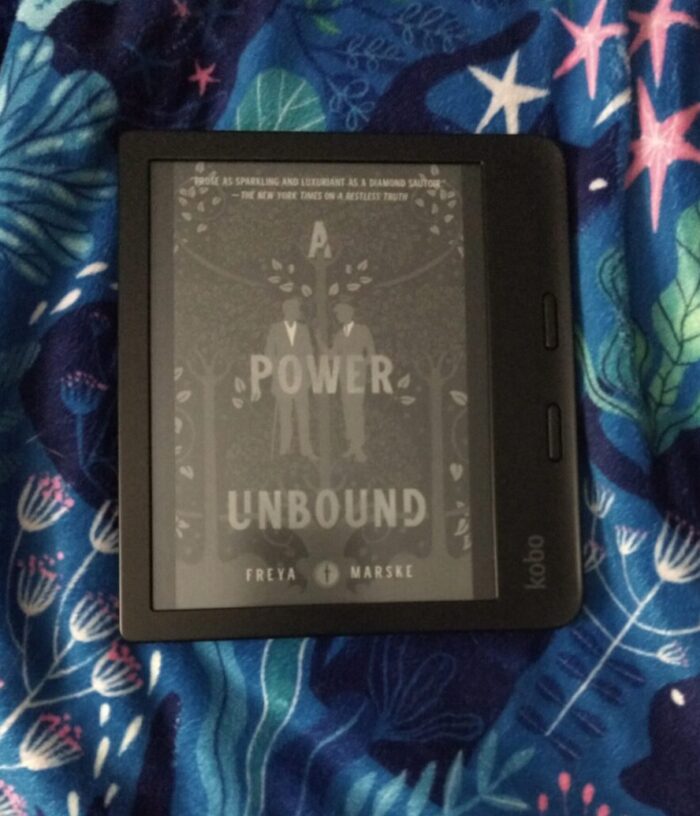 cover for A Power Unbound shown in greyscale on kobo ereader