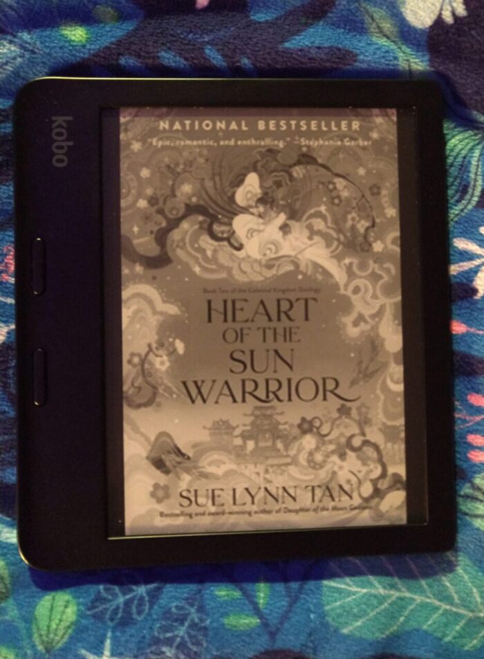 book cover for Heart of the Sun Warrior, shown in greyscale on kobo ereader