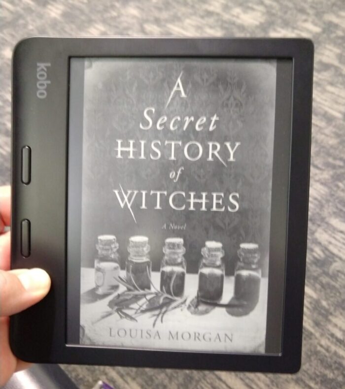 book cover for A Secret History of Witches shown on kobo ereader