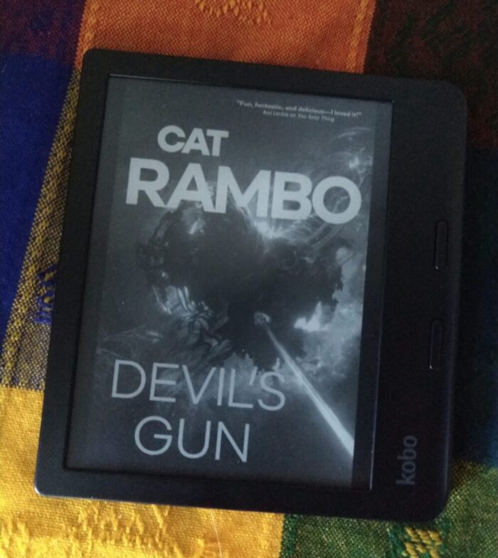 cover for Devil's Gun by Cat Rambo shown on kobo ereader