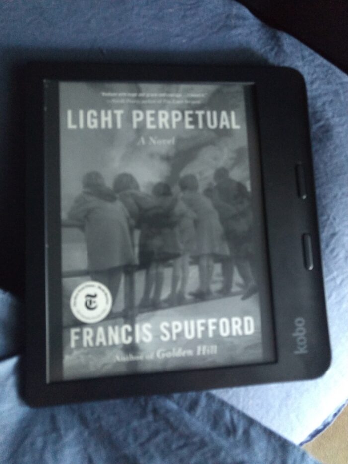 book cover for Light Perpetual, shown on kobo ereader