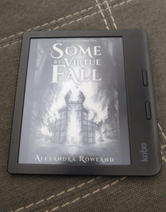 cover for Some by Virtue Fall shown in greyscale on kobo ereader