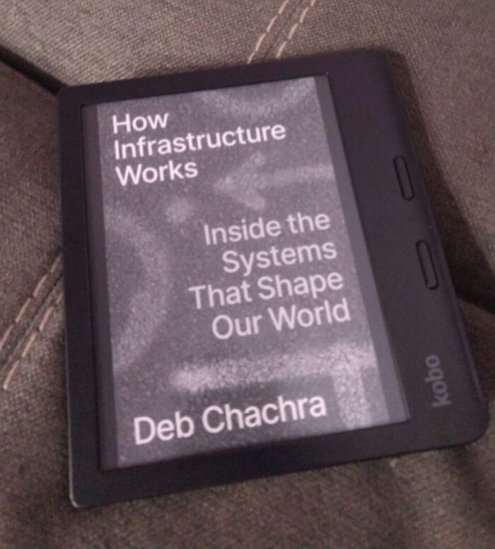 cover for How Infrastructure Works shown in greyscale on kobo ereader