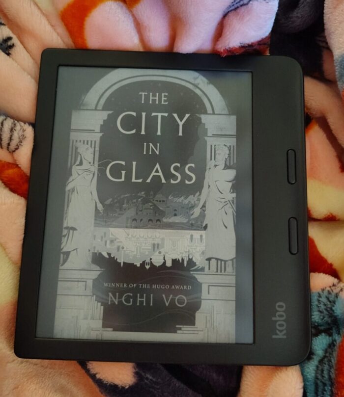 book cover for The City in Glass shown on Kobo ereader