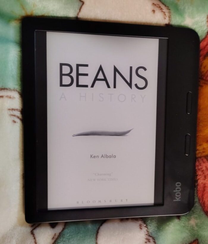 book cover for Beans: A History shown on Kobo ereader