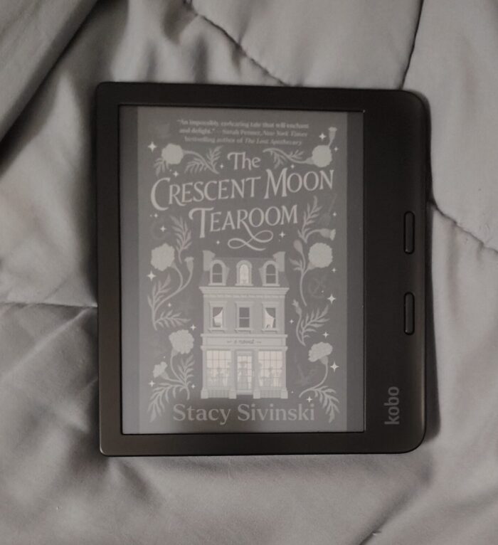 book cover for The Crescent Moon Tearoom shown on kobo ereader