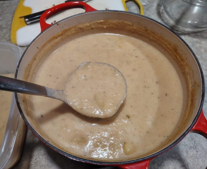 A big pot of creamy potato soup