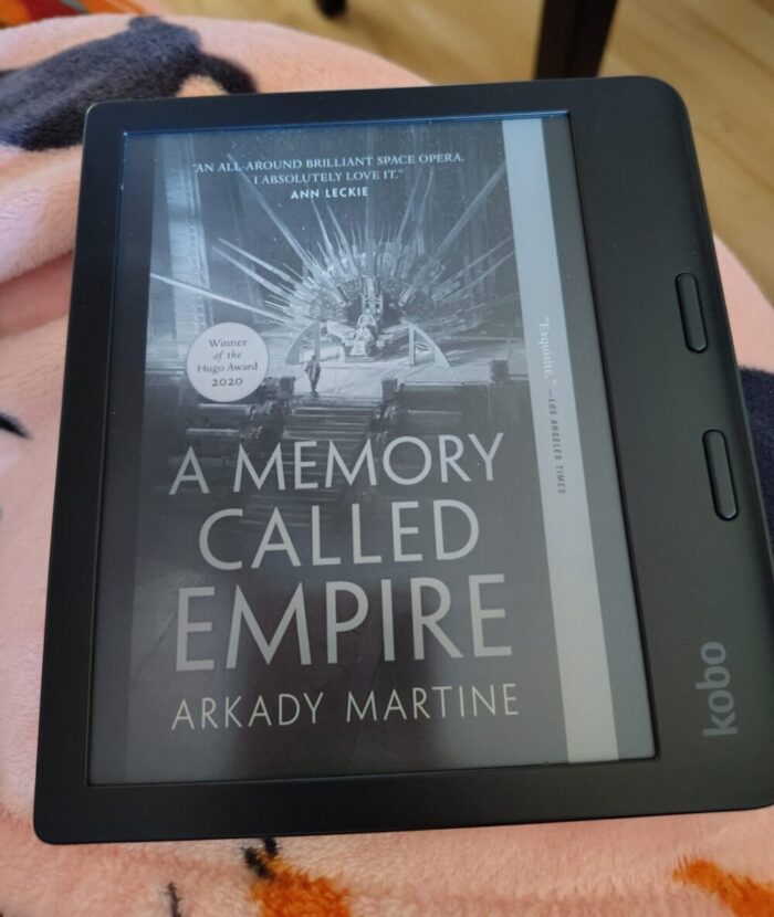 cover for the book A Memory Called Empire shown on kobo ereader