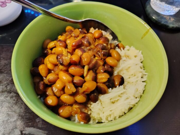 a bowl of rice and beans