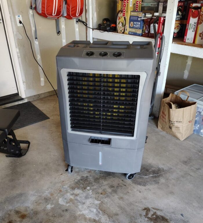 a large swamp cooler fan in my garage