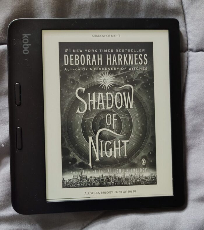 cover for Shadow of Night shown on kobo ereader