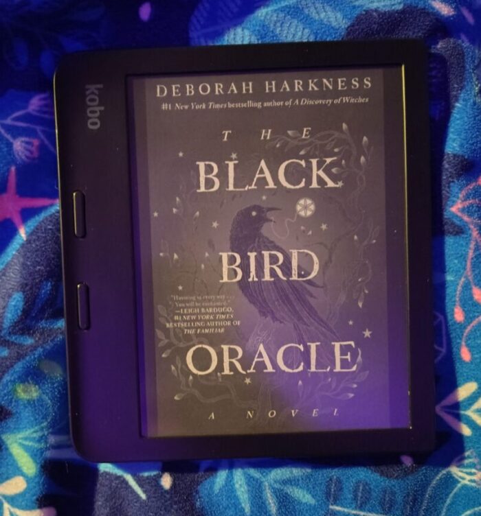book cover for The Black Bird Oracle shown on kobo ereader
