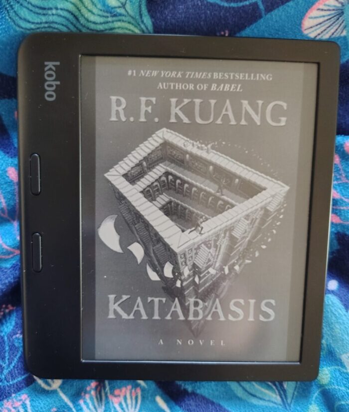 book cover for Katabasis, shown on Kobo ereader