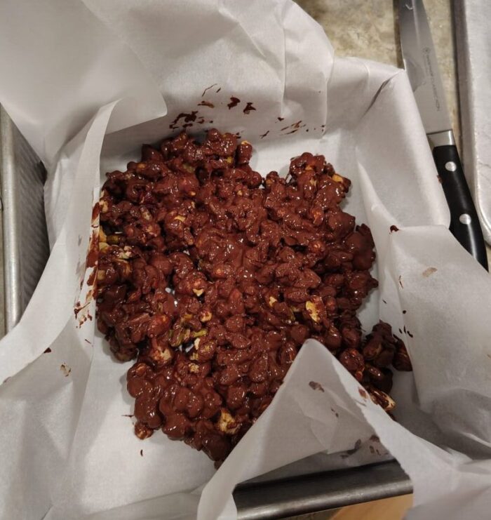 the remainder of the bars that didn't hold their shape mixed with the rest of the chocolate to make one large bar which I later broke into chunks