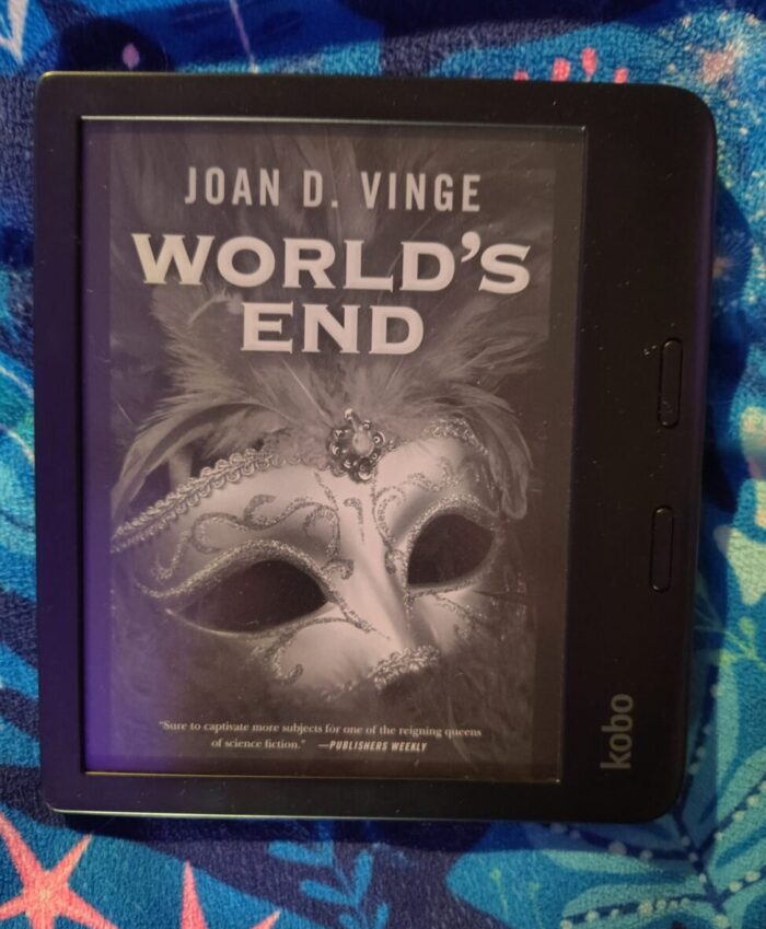 book cover for World's End shown on kobo ereader