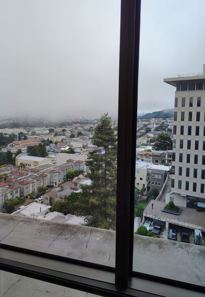 picture taken from the exam room at UCSF, looking out to a foggy view of the city